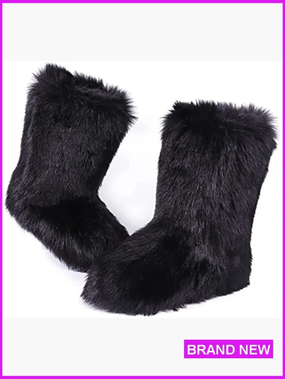 Faux Fur Mid-Calf Snow Boots Fluffy Winter Outdoor Flat Shoes